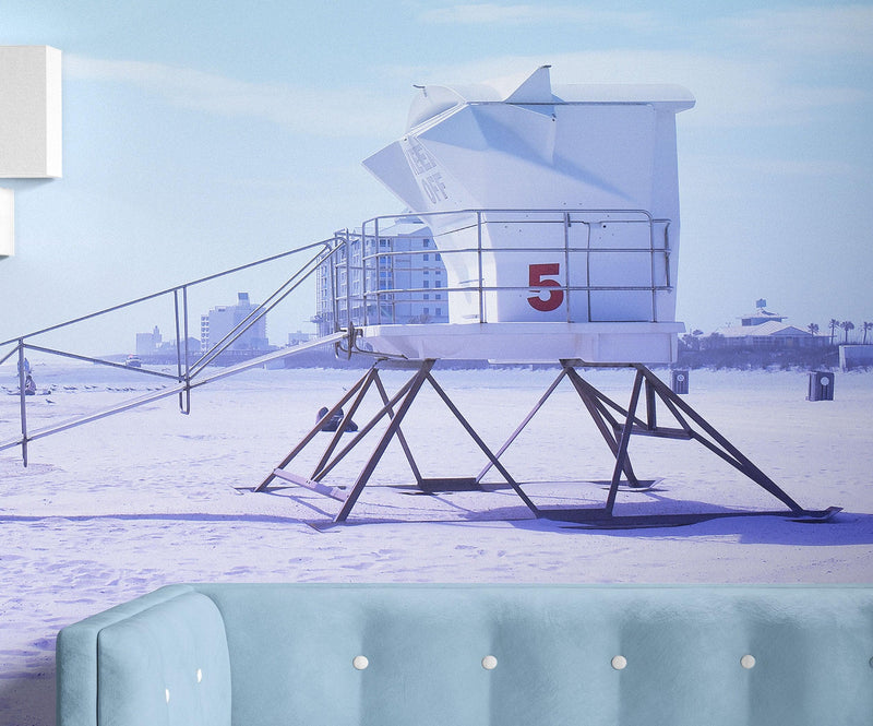 Lifeguard Tower on Pensacola Beach Wall Mural. Pastel Color Theme Peel and Stick Wallpaper.