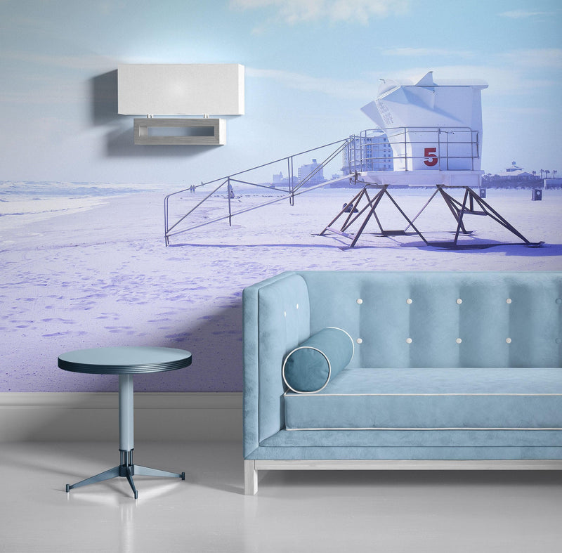 Lifeguard Tower on Pensacola Beach Wall Mural. Pastel Color Theme Peel and Stick Wallpaper.