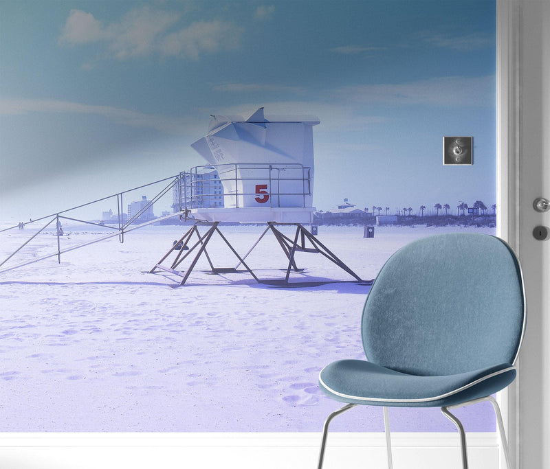 Lifeguard Tower on Pensacola Beach Wall Mural. Pastel Color Theme Peel and Stick Wallpaper.