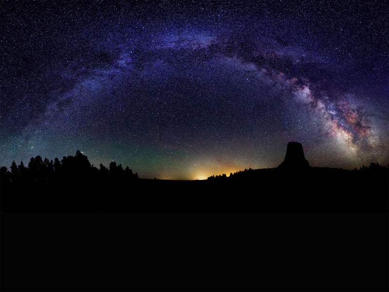 Milky Way Galaxy Stars Wall Mural. Starry Night Over Devils Tower National Monument Park.