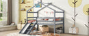 Low Loft House Bed With Slide, Ladder, Safety Guardrails, House Roof Frame by HouseOfZazla