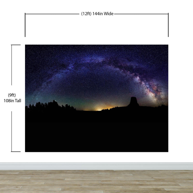 Milky Way Galaxy Stars Wall Mural. Starry Night Over Devils Tower National Monument Park.