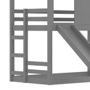 Twin House Bunk Bed with Slide and Storage Shelves