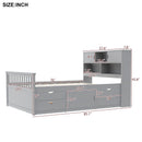 Captain Platform Bed Frame With Bookcase Headboard, 4 Drawers, Storage Shelves