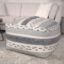 Karim - Faux Yarn Large Pouf, Durable - Ivory / Gray