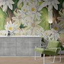 Botanical Flower Wall Mural. Color Pencil Artwork of Flower Garden Peel and Stick Wallpaper. Paradise Botanical Flowers and Leave Black Background.