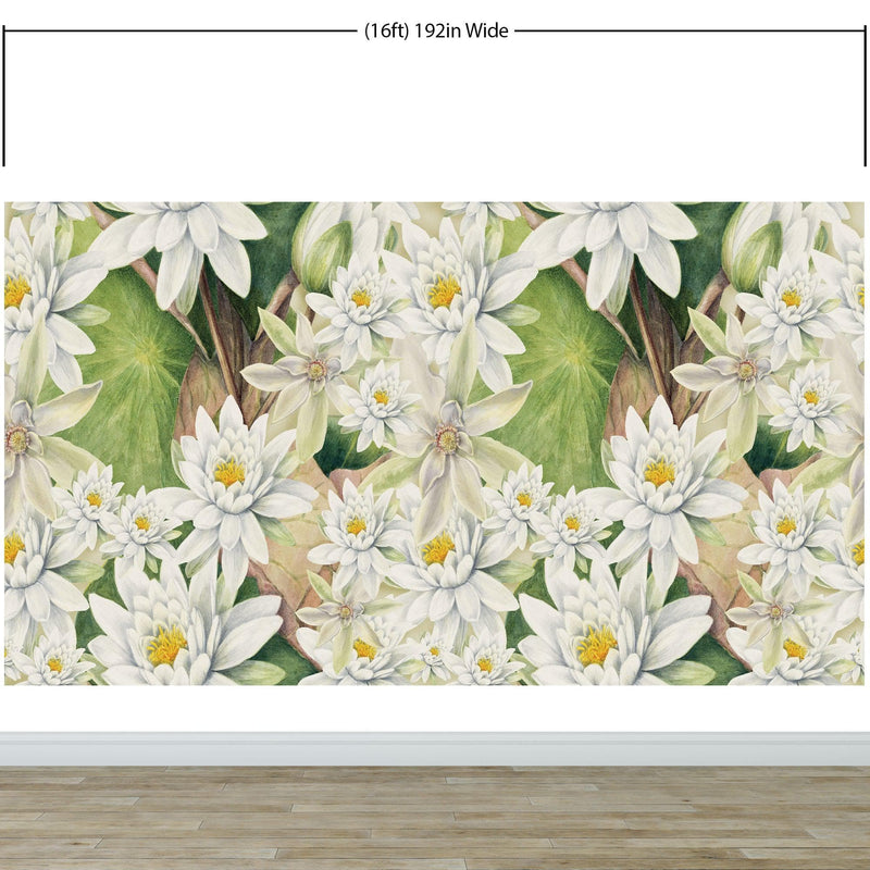 Botanical Flower Wall Mural. Color Pencil Artwork of Flower Garden Peel and Stick Wallpaper. Paradise Botanical Flowers and Leave Black Background.