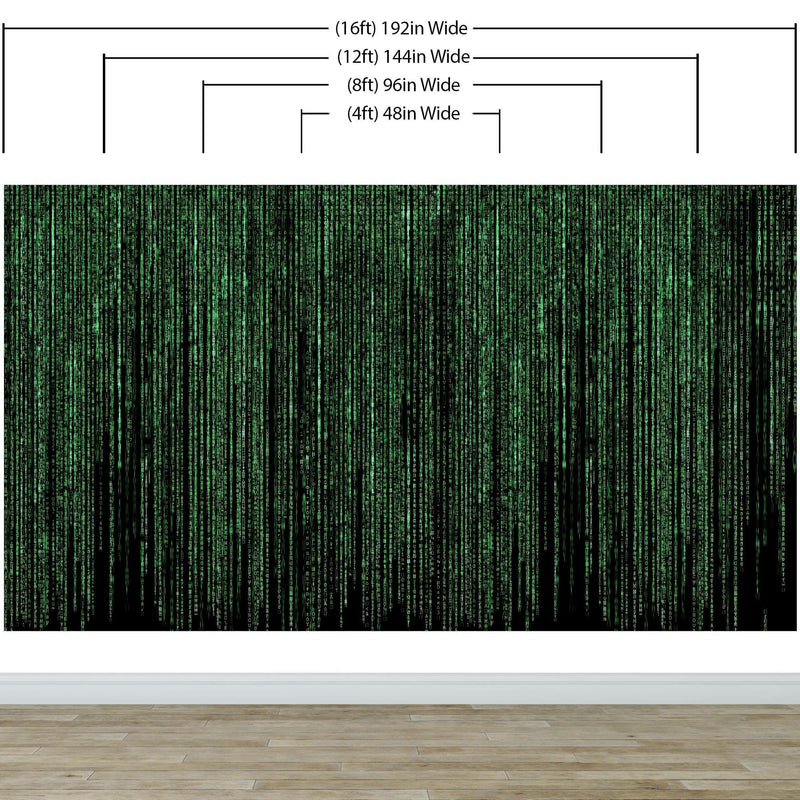 Computer Matrix Style Lines of Code Wall Mural. Science Fiction Decor.