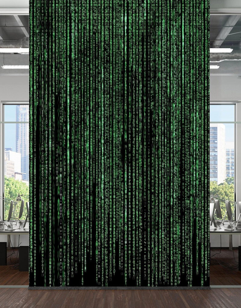 Computer Matrix Style Lines of Code Wall Mural. Science Fiction Decor.