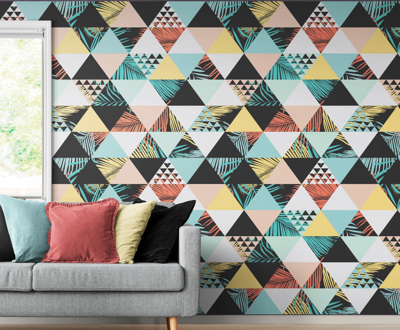 Triangle Geometric Abstract Palm Tree Leaves Pattern Wall Mural.