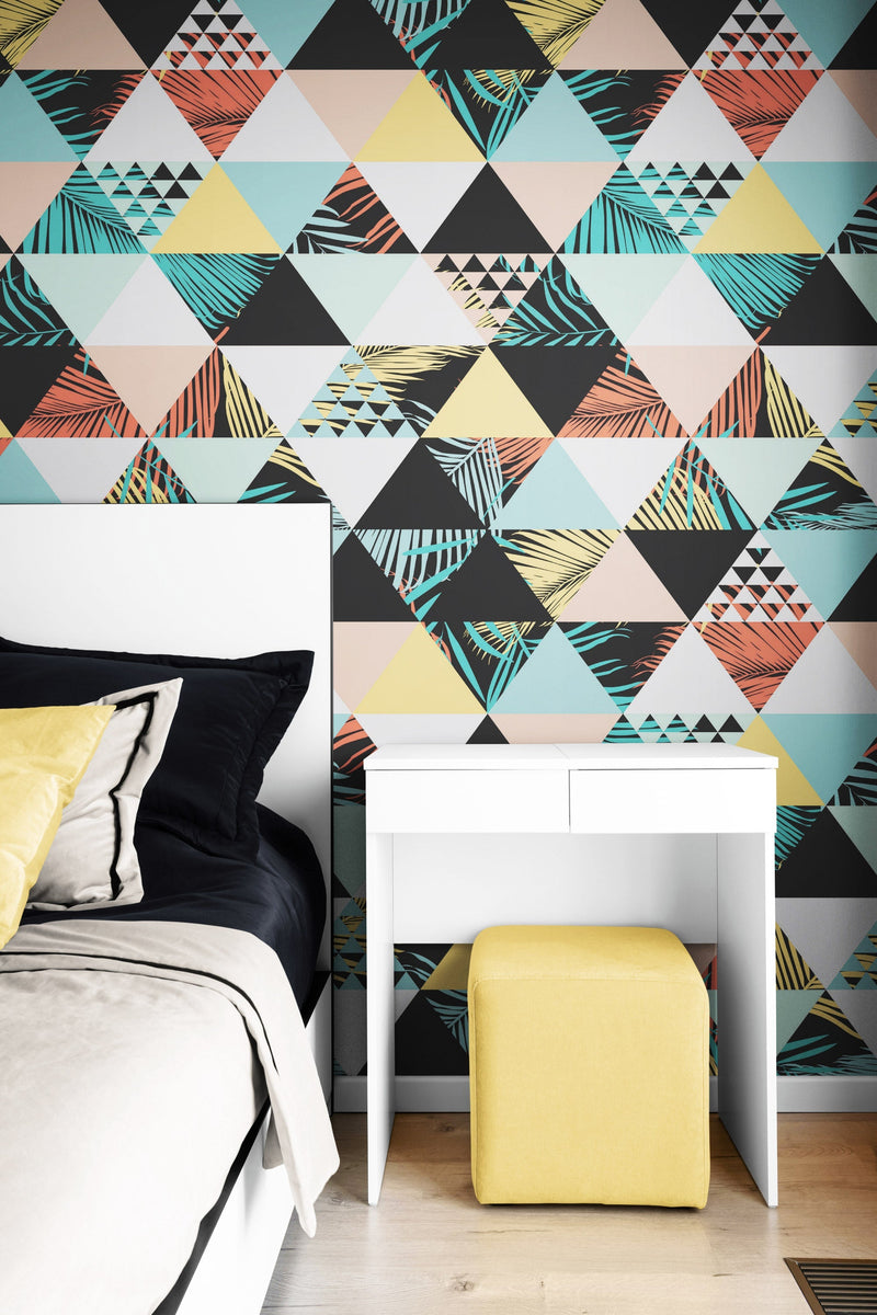 Triangle Geometric Abstract Palm Tree Leaves Pattern Wall Mural.