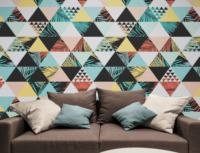 Triangle Geometric Abstract Palm Tree Leaves Pattern Wall Mural.