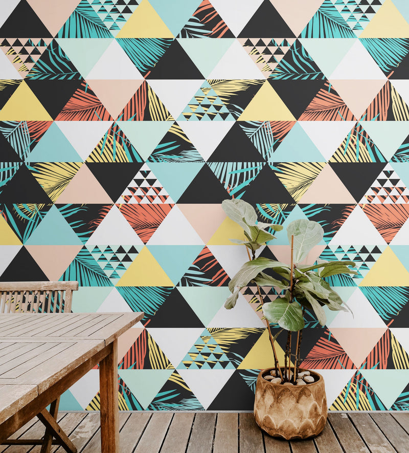 Triangle Geometric Abstract Palm Tree Leaves Pattern Wall Mural.