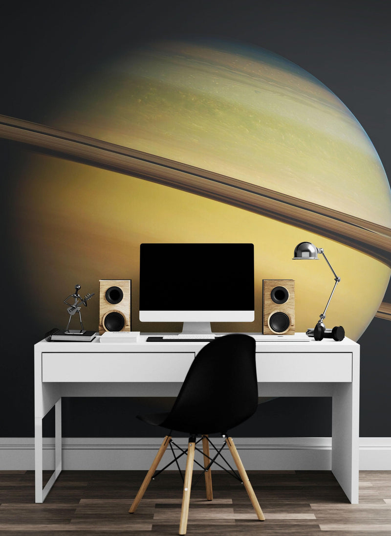 Rings of Saturn Wall Mural. Space theme peel and stick wallpaper.