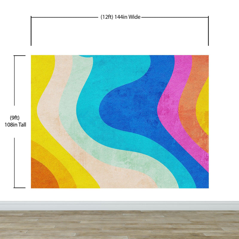 Abstract Retro Rainbow Color Curve Pattern Wall Mural.