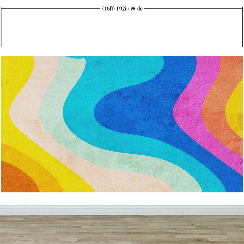 Abstract Retro Rainbow Color Curve Pattern Wall Mural.