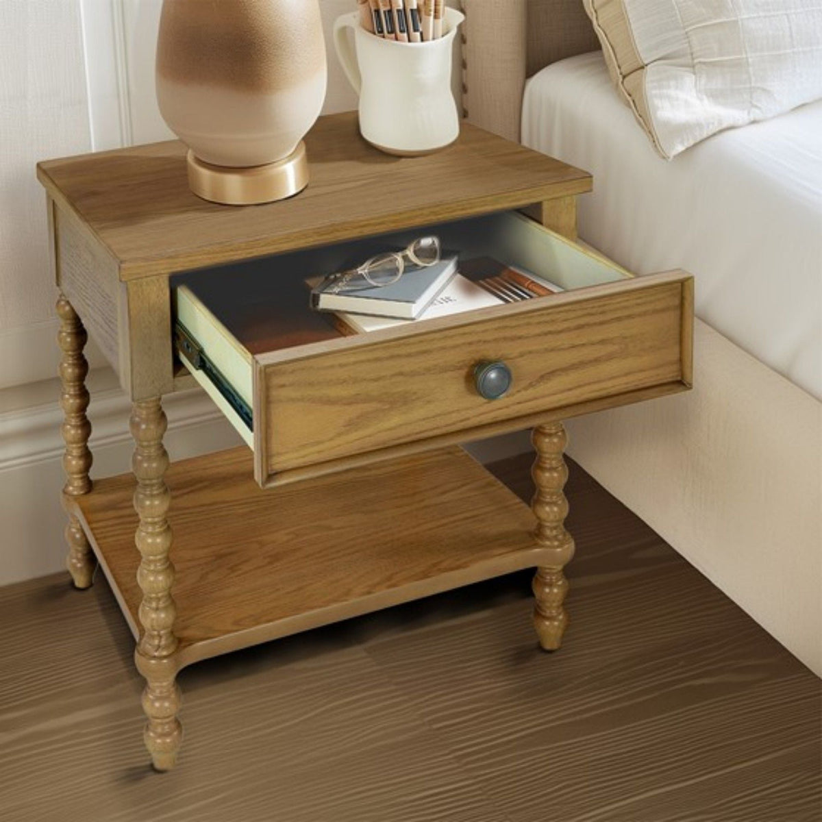 Traditional Durable Nightstand Table With Drawer And Shelf, photo 11 of 20