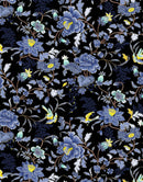 Blue and Black Color Flower Pattern Wall Mural. Tropical Botanical Floral Peel and Stick Wallpaper.