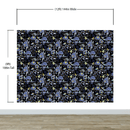 Blue and Black Color Flower Pattern Wall Mural. Tropical Botanical Floral Peel and Stick Wallpaper.