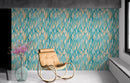 Teal Color Autumn Leaves Pattern Wall Mural. Retro Illustration Foliage Pattern.
