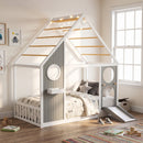 Twin House Bed with Slide, Ball Light Strip - Gray
