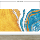 Abstract Bright Color Ink Splotch Pattern Wall Mural. Gold, White and Blue.