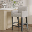 Charmed Upholstered Counter Stool with H-Frame Base and Round Arms