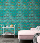 Butterfly Pattern on Green Background Wall Mural. Retro Green, Pink and Gold Color Illustration Design. Bedroom, Nursery, Home Decor. Peel and Stick Wallpaper.