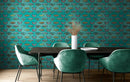 Butterfly Pattern on Green Background Wall Mural. Retro Green, Pink and Gold Color Illustration Design. Bedroom, Nursery, Home Decor. Peel and Stick Wallpaper.
