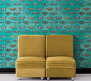 Butterfly Pattern on Green Background Wall Mural. Retro Green, Pink and Gold Color Illustration Design. Bedroom, Nursery, Home Decor. Peel and Stick Wallpaper.