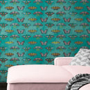 Butterfly Pattern on Green Background Wall Mural. Retro Green, Pink and Gold Color Illustration Design. Bedroom, Nursery, Home Decor. Peel and Stick Wallpaper.