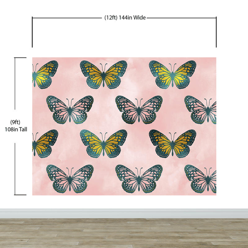 Large Butterfly Pattern on Pink Background Wall Mural. Bedroom, Nursery, Home Decor. Peel and Stick Wallpaper.