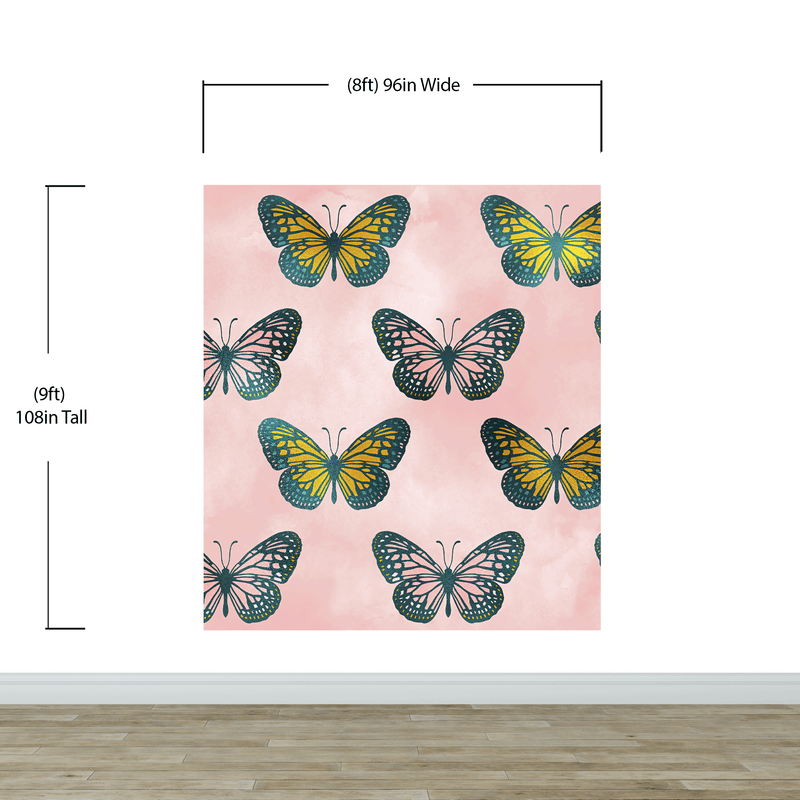 Large Butterfly Pattern on Pink Background Wall Mural. Bedroom, Nursery, Home Decor. Peel and Stick Wallpaper.