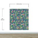 Colorful Flower Garden with Bird House Illustration Wall Mural.