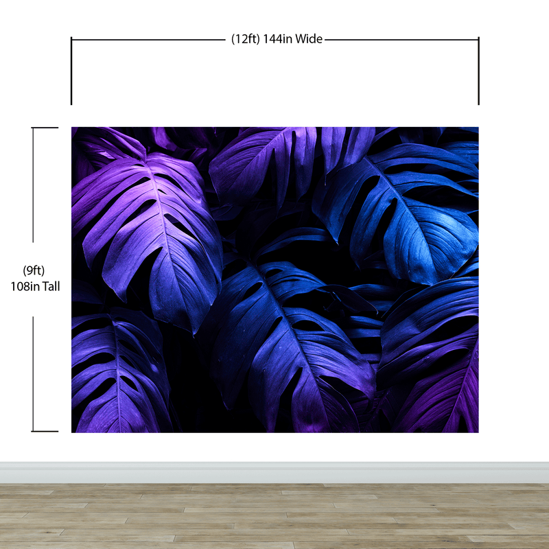 Tropical Wallpaper Blue and Purple Leaf Wall Mural on Dark Background