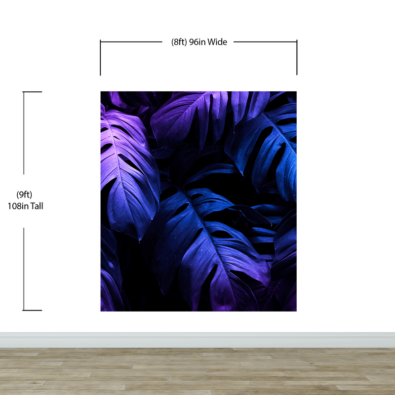 Tropical Wallpaper Blue and Purple Leaf Wall Mural on Dark Background