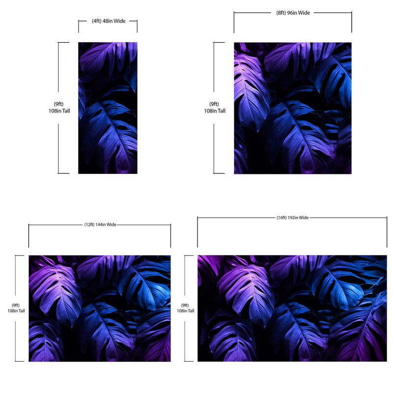 Tropical Wallpaper Blue and Purple Leaf Wall Mural on Dark Background