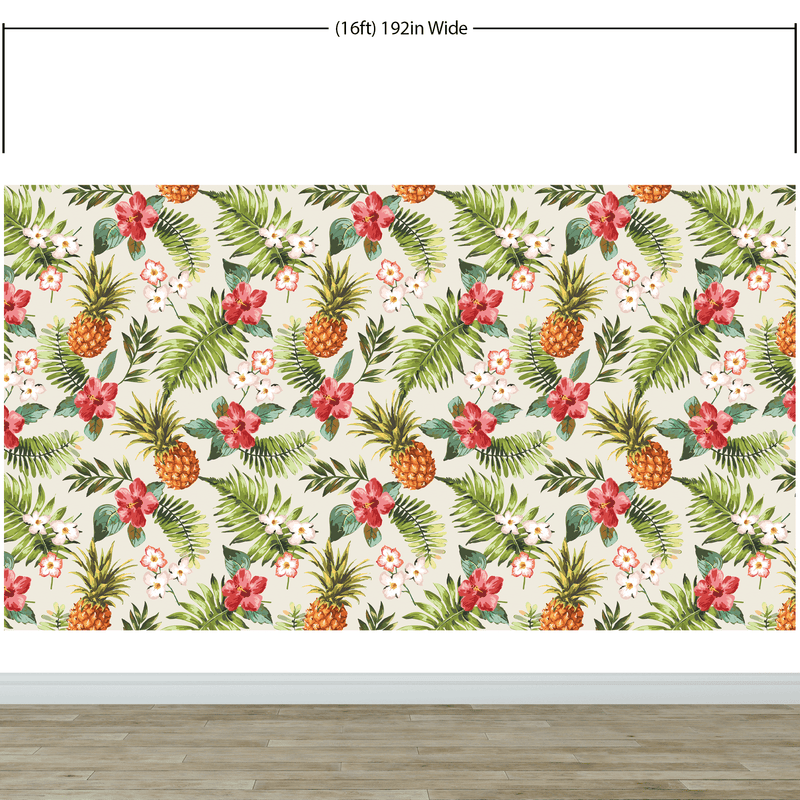 Pineapple Tropical Vibe Wall Mural. Hawaiian Theme Peel and Stick Wallpaper. Paradise Vibe Theme Decor.