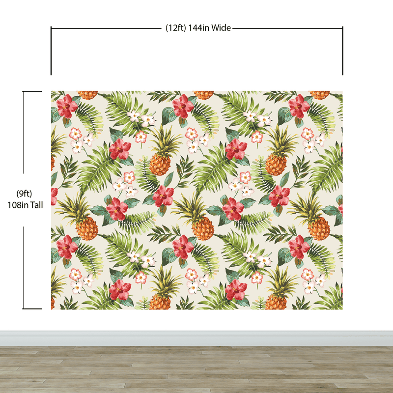 Pineapple Tropical Vibe Wall Mural. Hawaiian Theme Peel and Stick Wallpaper. Paradise Vibe Theme Decor.