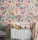 Flower Garden Illustration Wall Mural. Pastel Color Pattern Nursery, Bedroom, Kid’s Room Wall Decor. Peel and Stick Wallpaper.