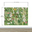 Botanical Vegetation Garden Wall Mural. Color Pencil Artwork of Flower Garden Peel and Stick Wallpaper. Rainforest Jungle Botanical Flowers and Leafs Background.