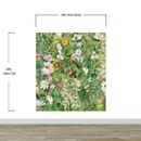 Botanical Vegetation Garden Wall Mural. Color Pencil Artwork of Flower Garden Peel and Stick Wallpaper. Rainforest Jungle Botanical Flowers and Leafs Background.