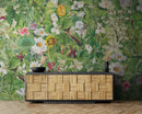 Botanical Vegetation Garden Wall Mural. Color Pencil Artwork of Flower Garden Peel and Stick Wallpaper. Rainforest Jungle Botanical Flowers and Leafs Background.