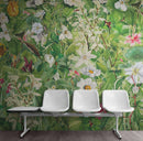 Botanical Vegetation Garden Wall Mural. Color Pencil Artwork of Flower Garden Peel and Stick Wallpaper. Rainforest Jungle Botanical Flowers and Leafs Background.