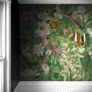 Botanical Vegetation Garden Wall Mural. Color Pencil Artwork of Flower Garden Peel and Stick Wallpaper. Rainforest Jungle Botanical Flowers and Leafs Background.