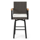 Set of 2 Outdoor 360¬∞ Swivel Bar Stool with Cushion and Acacia Wood Armrests by DirectDeals