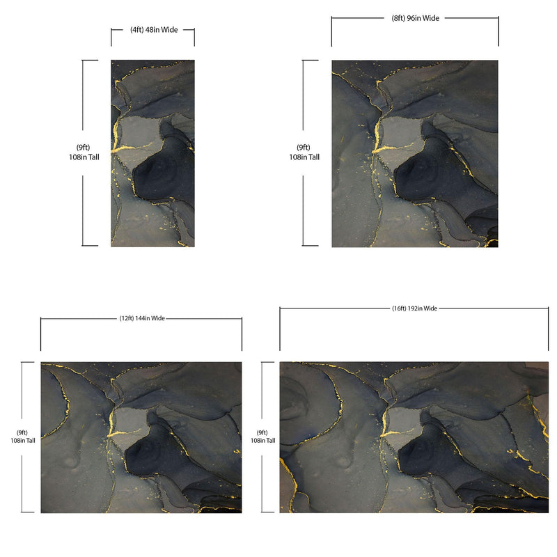 Abstract Black and Gold Agate Marble Stone Pattern Wall Mural. Removable Peel and Stick Wallpaper.