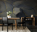 Abstract Black and Gold Agate Marble Stone Pattern Wall Mural. Removable Peel and Stick Wallpaper.
