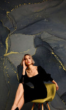 Abstract Black and Gold Agate Marble Stone Pattern Wall Mural. Removable Peel and Stick Wallpaper.