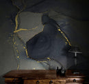 Abstract Black and Gold Agate Marble Stone Pattern Wall Mural. Removable Peel and Stick Wallpaper.